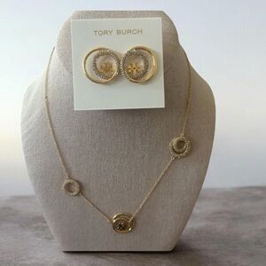 Tory Burch Miller Rings Logo  Necklace and Earrings Set new